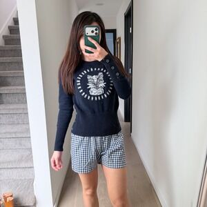 Thom Browne Unisex Merino Wool Old Money Navy Sweater Cat Crewneck Preppy XXS